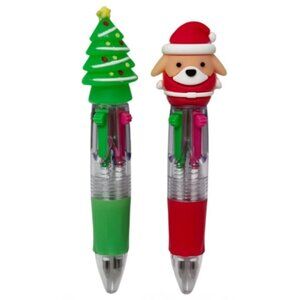 2Pc Mini 4-Color Click Switchable Christmas Ballpoint Pens(Red/Green/Blue/Pink)